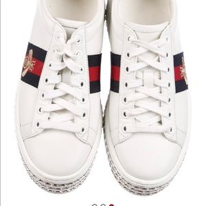 AUTHENTIC GUCCI Ace Chunky Wedge Sneakers with Embroidery & Crystal Accents